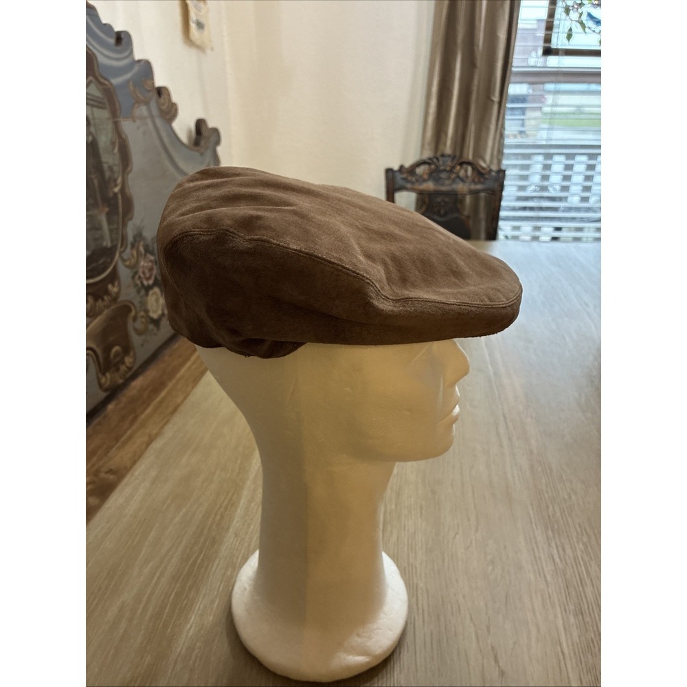 Country Gentleman Traveler Flat Cap Large Brown Suede Leather Newsboy Hat USA